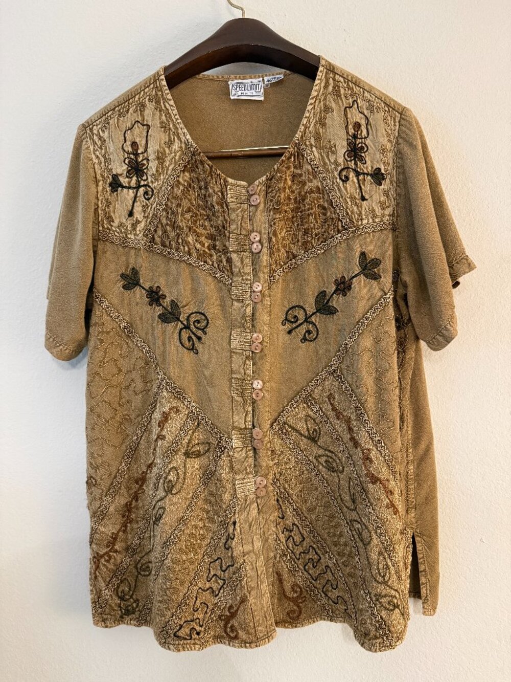 PRICE FIRM Vintage Y2K Speed Limit Brown Boho Relaxed Button Down Plus Size 2X